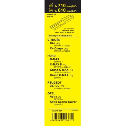 Stěrače FLAT SET (SLOT) 710+610mm, 10667