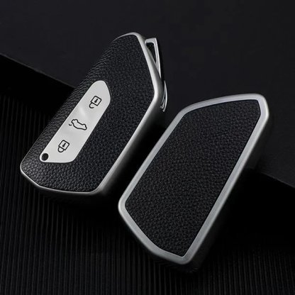 TPU obal pro klíč Škoda, VW, Seat, stříbrný-kůže
