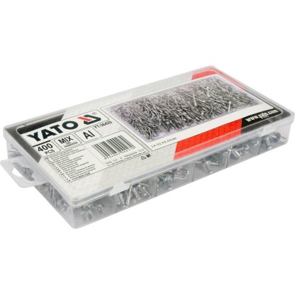 Trhací hliníkové nýty, sada 400ks (2,4; 3,2; 4,0; 4,8 mm) - YT-36420