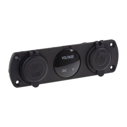Trojitá zásuvka do panelu CL, Voltmetr, 2x USB nabíječka QC3.0/PD