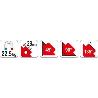 Úhelník magnetický ke svařování 22,5 kg s otvorem, YATO