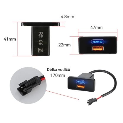 USB nabíječka QC3.0 do panelu. 12/24V