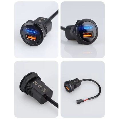 USB nabíječka QC3.0 do panelu, kulatá, 12/24V