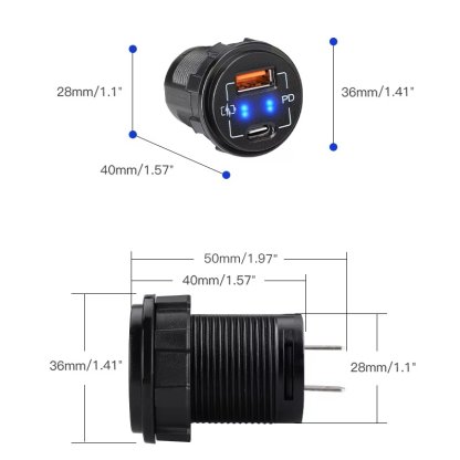 USB nabíječka QC3.0 + USB-C, 12/24V