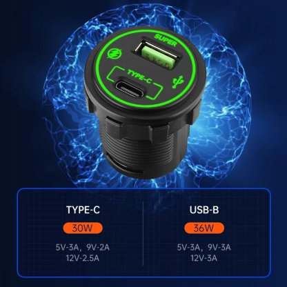 USB nabíječka QC3.0 + USB-C, 12/24V
