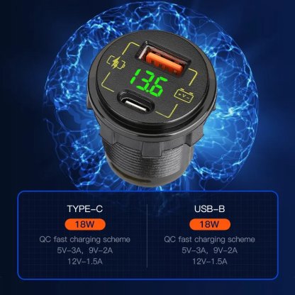 USB nabíječka QC3.0 + USB-C, digitální voltmetr do panelu, 12/24V