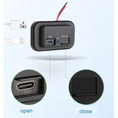 USB QC3.0 + USB-C PD zásuvka 12/24V, montáž na povrch