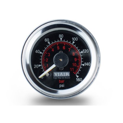 VIAIR ukazatel tlaku 2" dvojručičkový, černý, podsvícený, do 11 bar / 160 PSI