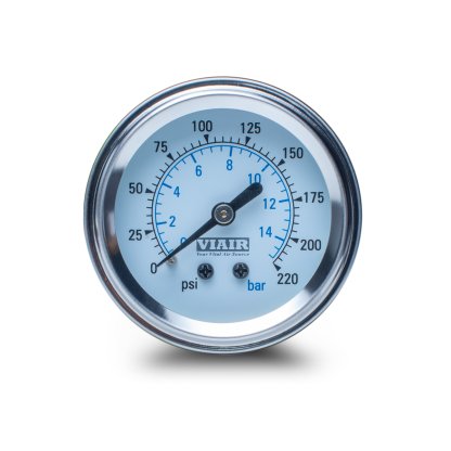 VIAIR ukazatel tlaku 2" jednoručičkový, bílý, podsvícený, do 15 bar / 220 PSI