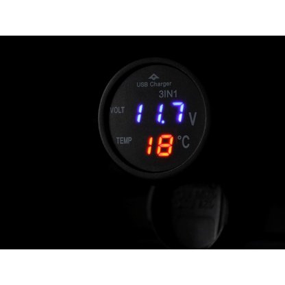 Voltmetr digitální s teploměrem a USB 2,1Ah, 58711