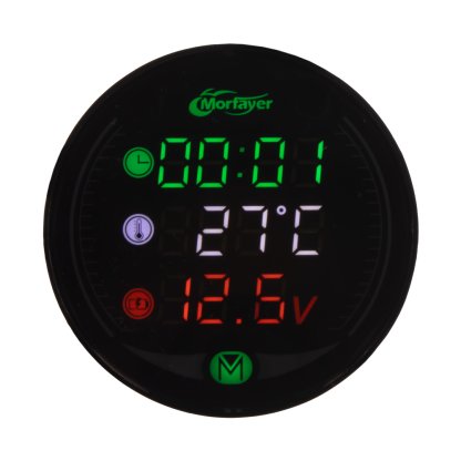 Voltmetr s teploměrem, hodinami a USB nabíječkou na motocykl