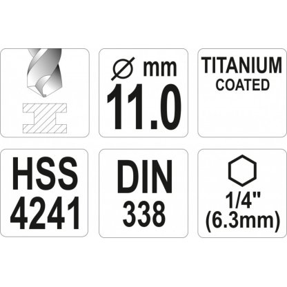Vrták na kov 11mm TITAN HEX 1/4", délka 142mm - YT-44773