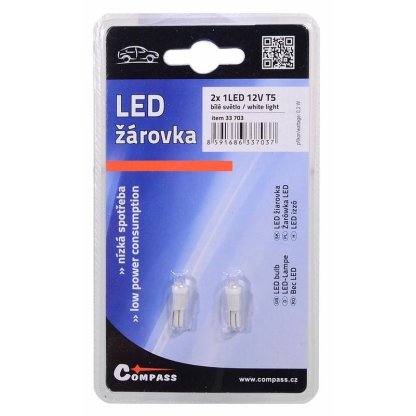 Žárovka 1LED 12V T5 bílá 2ks, 33703