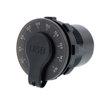 Zástrčka s 2x USB (1x QC 3.0) a s 6A voltmetrem 12/24V a vypínačem, 63206