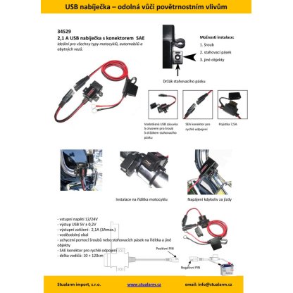 Zásuvka s panelem nabíjecí 1x USB voděodolná, 136cm