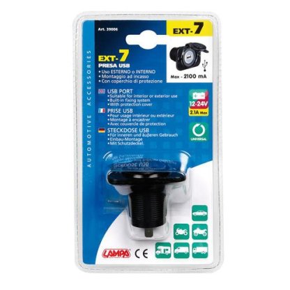 Zásuvka USB 2100mA 12/24V s krytem vodotěsná, 39006