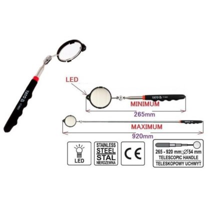 Zrcátko kontrolní teleskopické s LED osvětlením 265-920mm - YT-0663