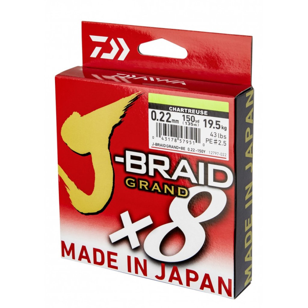Daiwa Šňůra J-Braid Grand X8 Chartreuse 135m 0,28mm 26,5kg