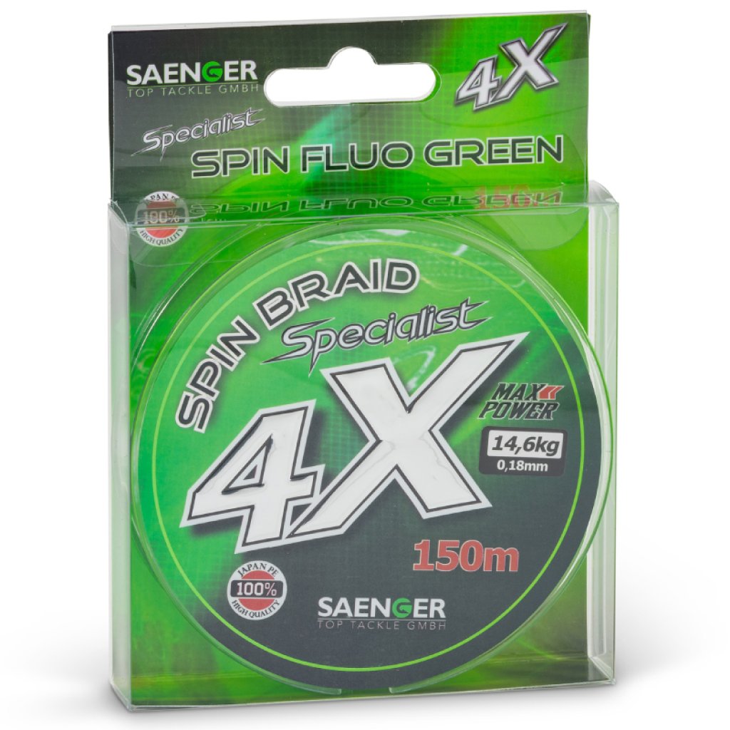 Saenger šňůra Specialist Spin Braid 4X 0,10mm 7,9kg 150m Fluo Green
