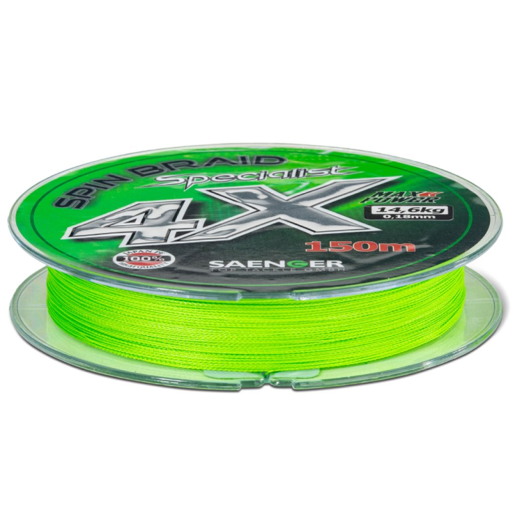 Saenger šňůra Specialist Spin Braid 4X 0,18mm 14,6kg 150m Fluo Green