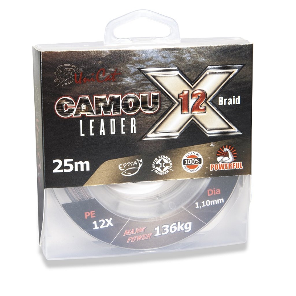 Uni Cat šňůra na návazce Camou X-12 Leader 12X, 1,2 mm, 154 kg, 25 m