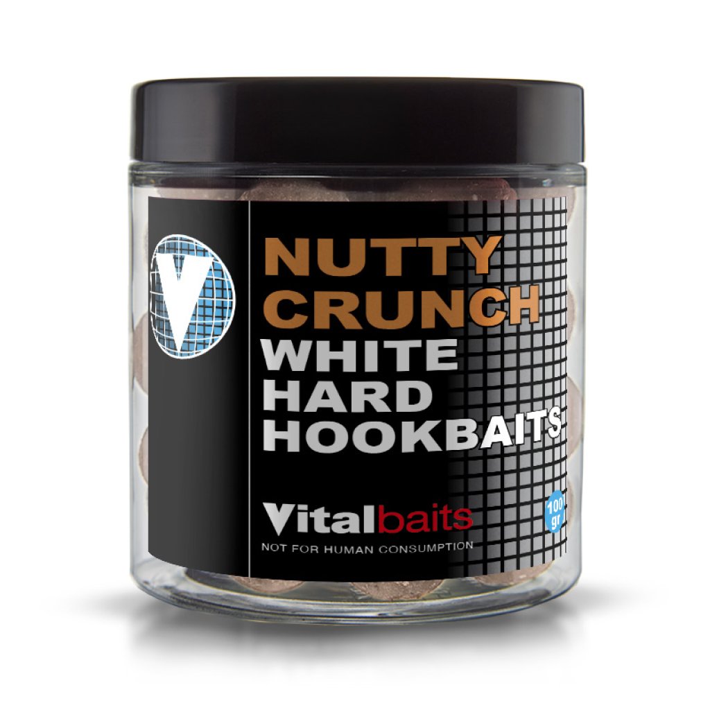 Vitalbaits Boilies Hard Hook Bait Nutty Crunch White 100g 14mm