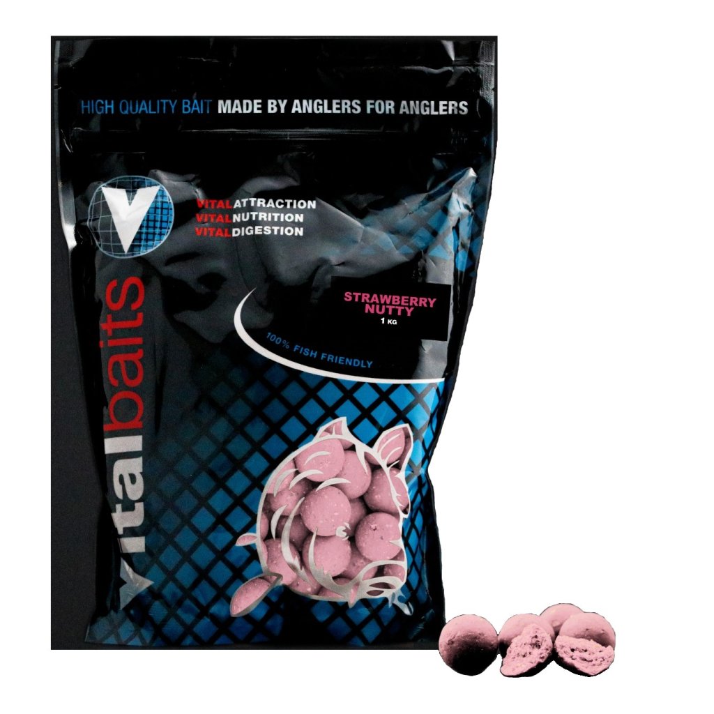 Vitalbaits Boilies Strawberry Nutty 1kg 18mm
