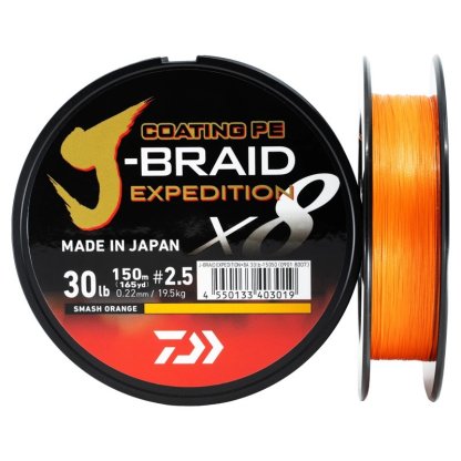 Daiwa Šňůra J-Braid Expedition X8E Smash Orange 150m 0,06mm 5,2kg