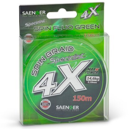 Saenger šňůra Specialist Spin Braid 4X 0,10mm 7,9kg 150m Fluo Green