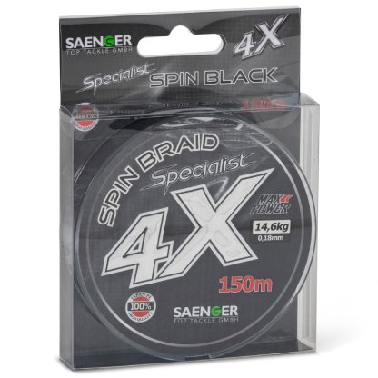 Saenger šňůra Specialist Spin Braid 4X 0,16mm 12,2kg 150m Black