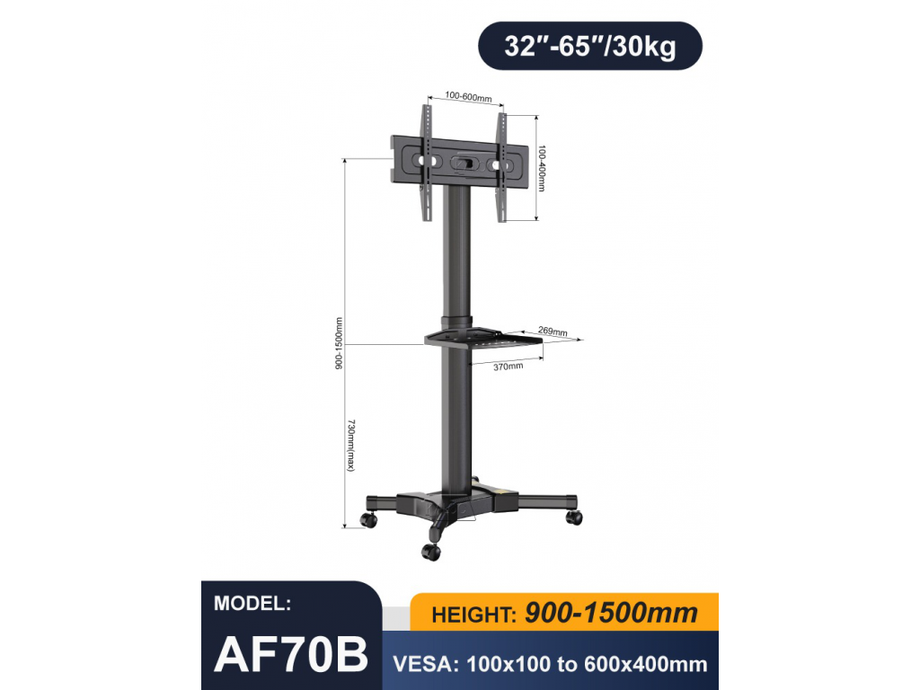 AF70B Mobilny stojak TV 32"-65" udźwig 30 kg