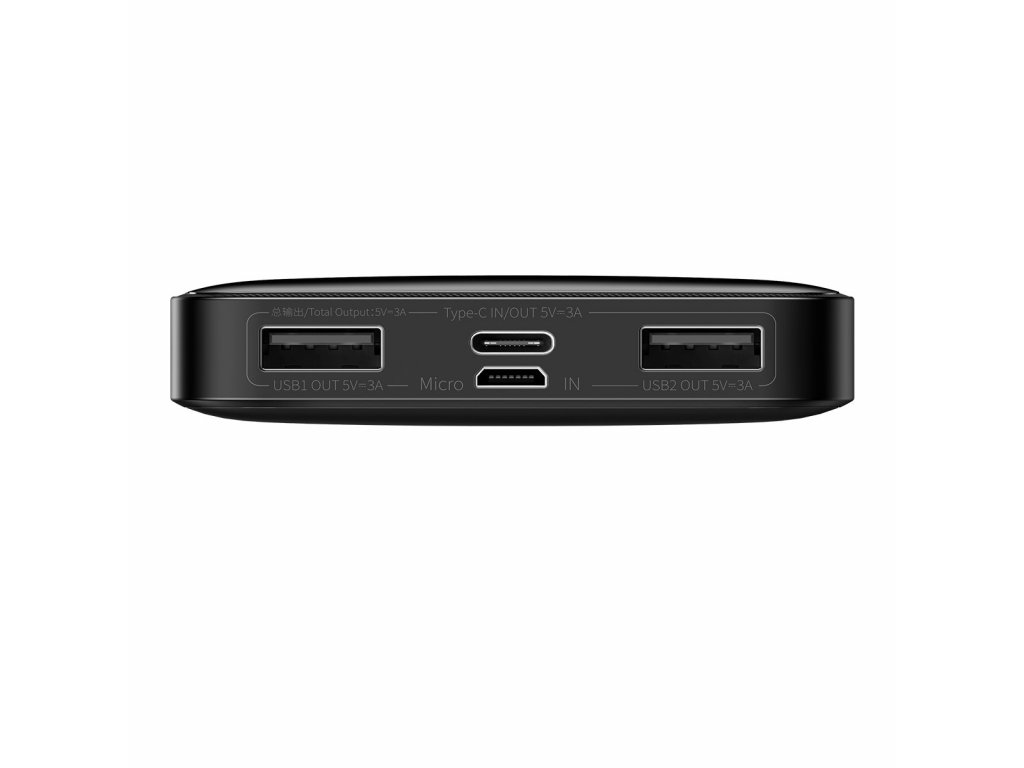 Baseus Bipow powerbank kijelzővel 10000mAh 15W fekete (tengerentúli kiadás) + USB-A - Micro USB kábel 0.25m fekete (PPBD050001)