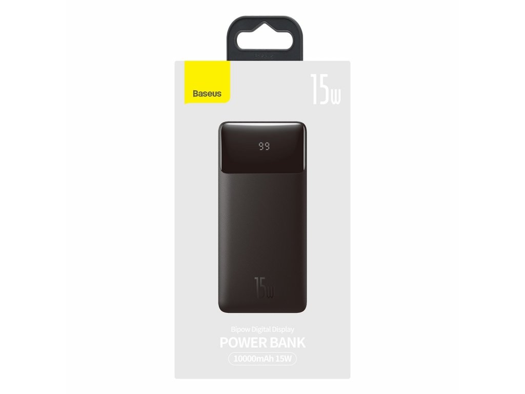 Baseus Bipow powerbank s displejom 10000mAh 15W čierna (Overseas Edition) + USB-A - Micro USB kábel 0,25m čierny (PPBD050001)