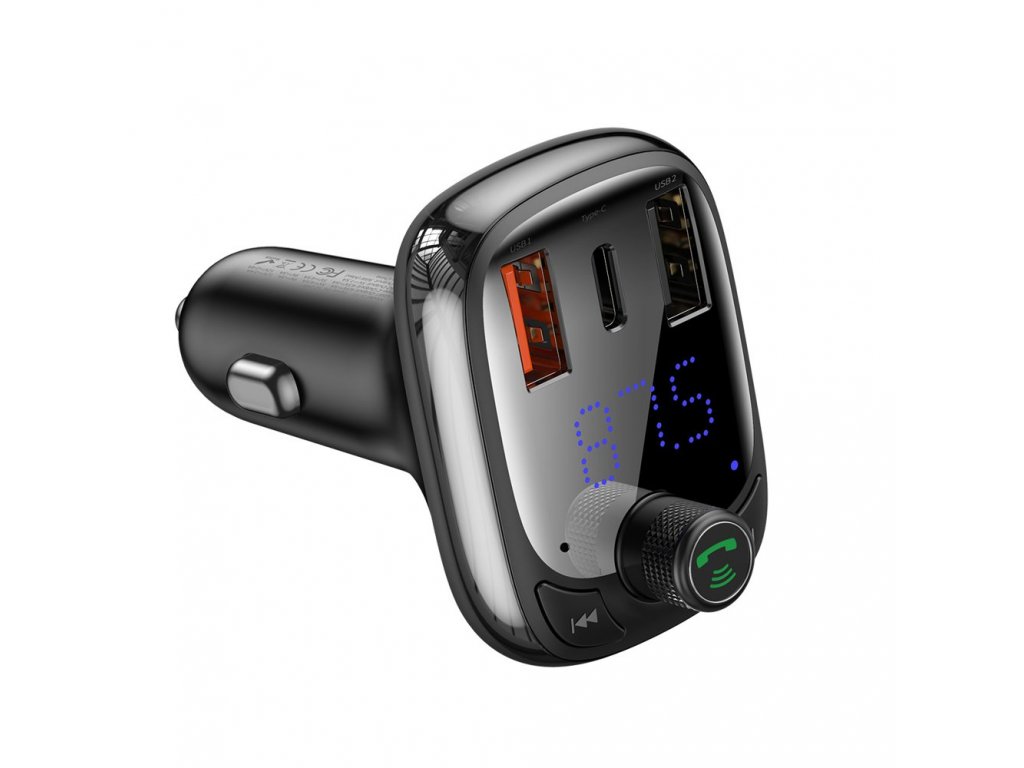 Baseus FM adó Bluetooth 5.0 autós töltő PPS Quick Charge QC4.0 teljesítmény USB Type-C / micro SD 5A 36W fekete (CCTM-B01)