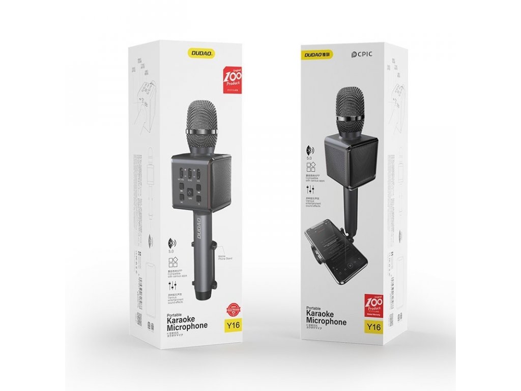 Dudao vezeték nélküli karaoke mikrofon / Bluetooth hangszóró / telefontartó fekete (Y16 fekete)