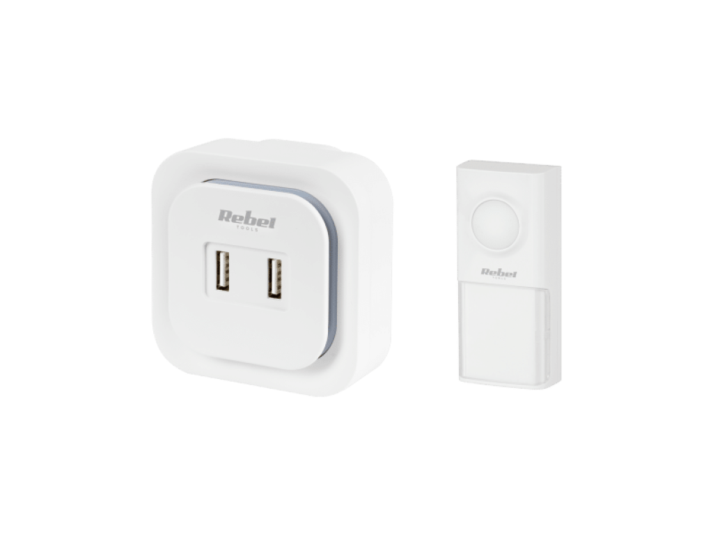 URZ3266 Bezdrátový zvonek Rebel se zástrčkou 230V – 36 melodií, 2 zásuvky USB