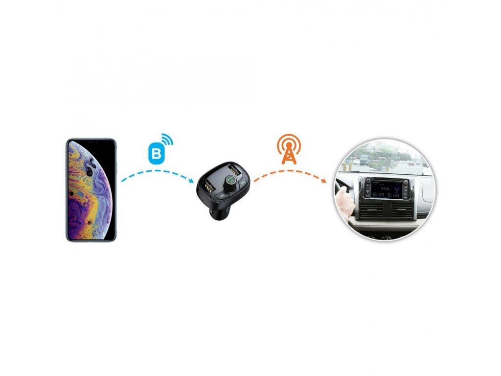 Bluetooth FM Stanice MP3 Car, Charger 2x USB TF microSD 3.4A black