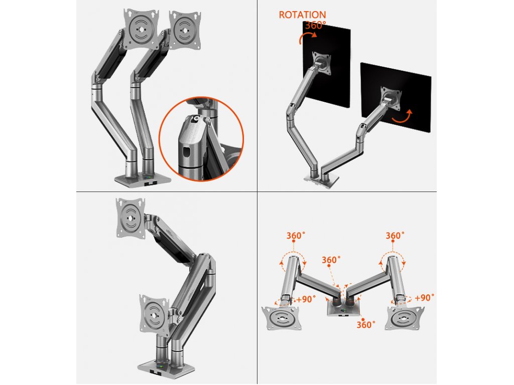 DS150-2 Nastaviteľný držiak pre 2 monitory 17-33" nosnosť ramena 10 kg čierna