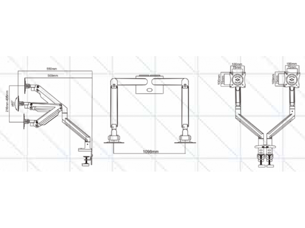 DS150-2 Nastavljiv nosilec za 2 monitorja 17-33" nosilnost roke 10 kg črna