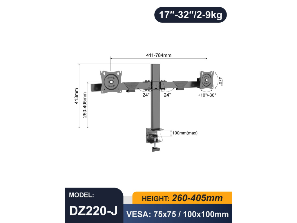 DZ220-J Držák na 2 monitory 17"–32" nosnost 9 kg