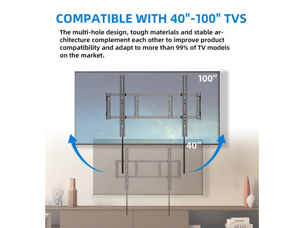 EC90T minőségi összecsukható TV tartó 40-100" teherbírása 100kg