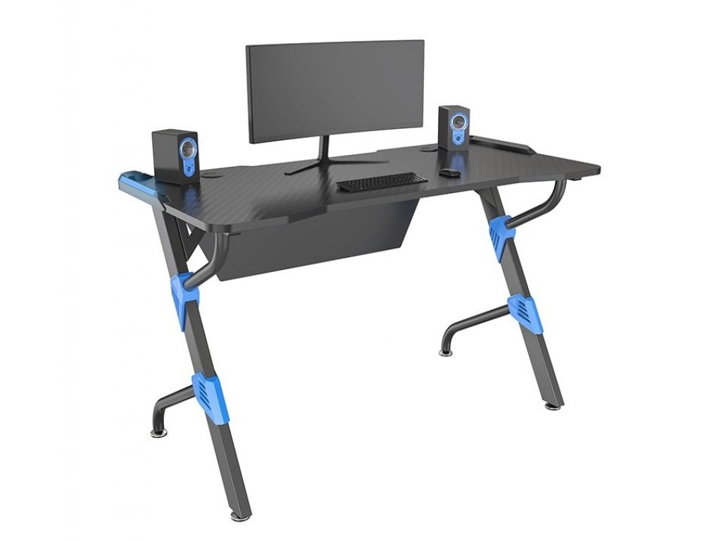ES05 PC herný stôl v tvare písmena Z modrý a čierny