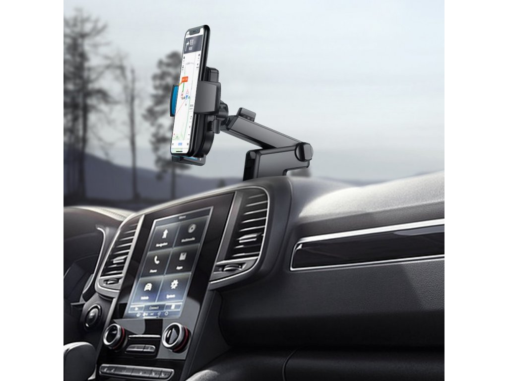 Joyroom držák telefonu do auta s teleskopickým výsuvným ramenem na palubní desku a čelní sklo černý (JR-OK3)