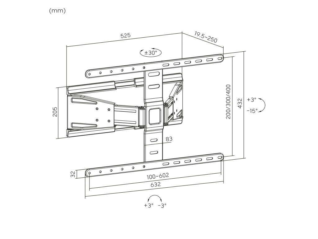 KM1308 Univerzální nástěnný držák TV 43"–90" nosnost 50 kg