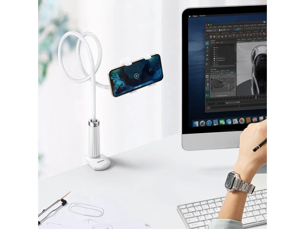 LP113 Držák telefonu/tabletu 3.7–10,6′′ s flexibilním ramenem bílý