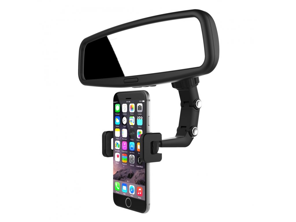 Nastaviteľný držiak spätného zrkadla do auta pre smartfón čierny