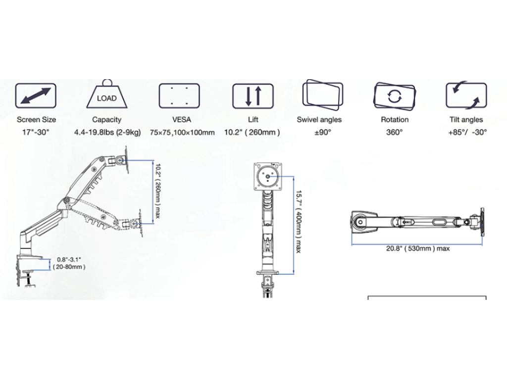 NB F80-XK Stolní kancelářský držák monitoru 17–30'' nosnost 9 kg zelený
