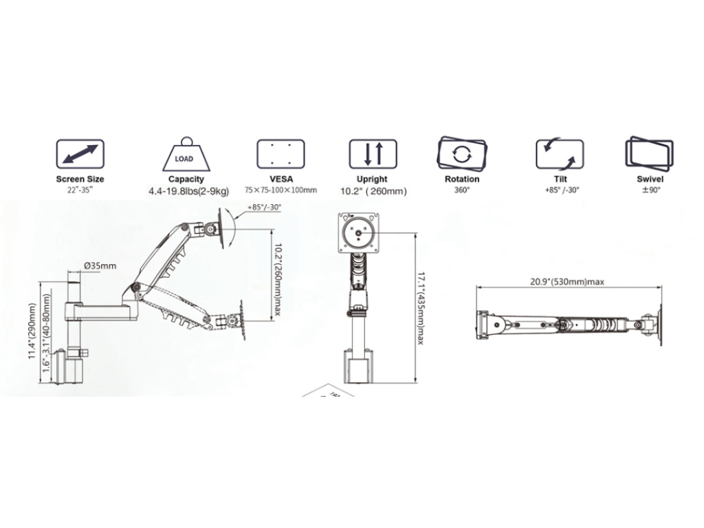 NB M60 Nastavitelný držák monitoru 22–35'' nosnost 9 kg