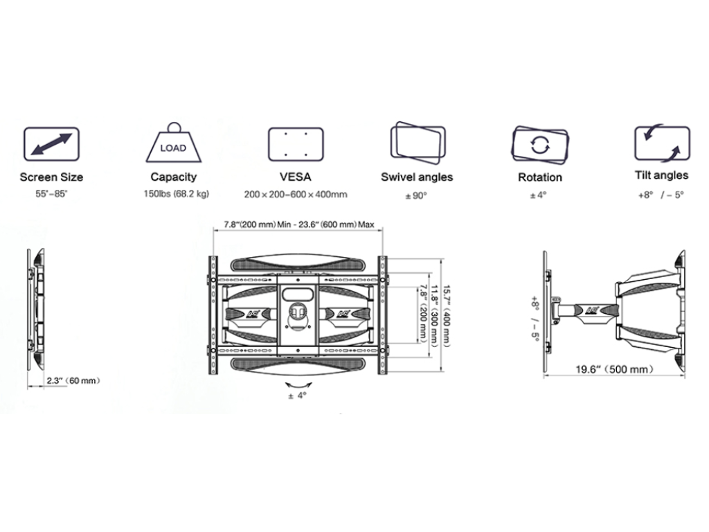 NB P65 Nástěnný držák TV 55–85'' nosnost 68,2 kg