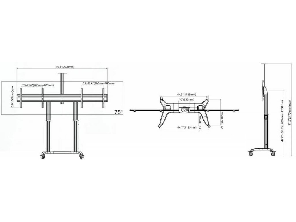 NB T75-2A 2 Suport TV cu roți 55-75" (x2) capacitate de încărcare 136,4 kg